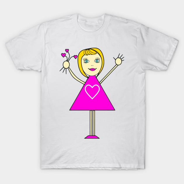 Cute Girl with Bouquet of Pink Hearts T-Shirt by Michelle Le Grand